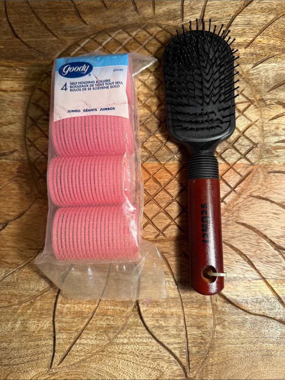 NWT Goody Pink Jumbo Hair Rollers & Brown Paddle Brush Set
